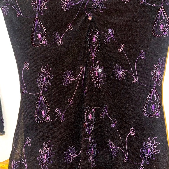 Vintage 90’s Black Floral Embroidered Mesh Blouse Size M - Picture 2 of 7